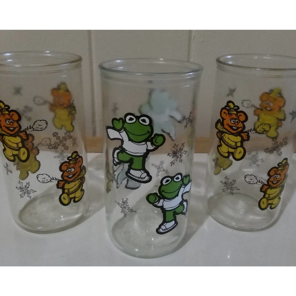 1989 Vintage Jim Henson's Muppet Babies Set of 3 Glasses, Baby Fozzie and Kermit